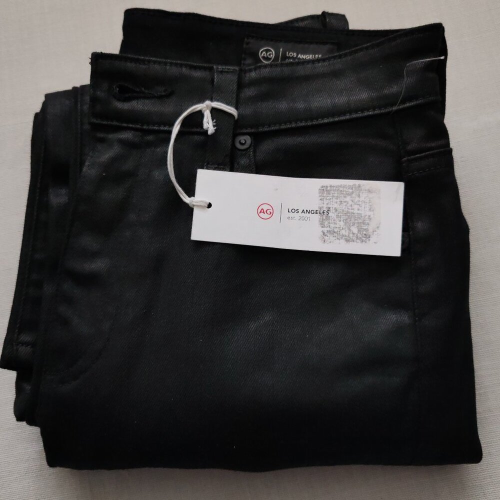 AG Adriano Goldschmied Farrah High Rise Skinny Jeans Coated Black Waxed Size 25